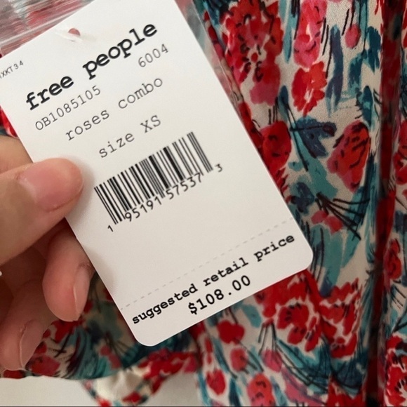 NWT FREE PEOPLE Mable Bustier Long Sleeve Sweetheart Floral Red Top XS - Picture 5 of 5